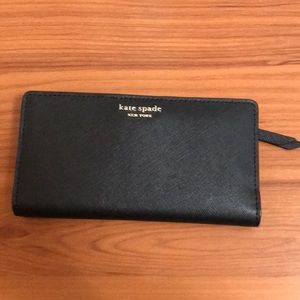 Kate Spade Black and Gold Cameron Large Slim Bifold Leather Wallet Long Wallet